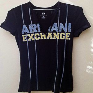 A/X Armani Exchange Women's Black Spell Out Short Sleeve Logo T-Shirt Size: S